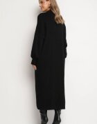 m&d fashion Rochie Pulover Neagră croială dreaptă cu vâscoză mâneci largi și guler Rinfera