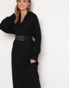 m&d fashion Rochie Pulover Neagră croială dreaptă cu vâscoză mâneci largi și guler Rinfera