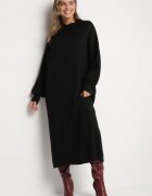 m&d fashion Rochie Pulover Neagră cu Guler semi-înalt și Viscoză cu Croială boxy Salithra
