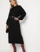 m&d fashion Rochie Pulover Neagră cu Guler semi-înalt și Viscoză cu Croială boxy Salithra