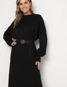 m&d fashion Rochie Pulover Neagră cu Guler semi-înalt și Viscoză cu Croială boxy Salithra