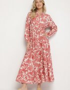 m&d fashion Rochie Roz Evazată cu Viscoză cu Imprimeu Floral Filirelle