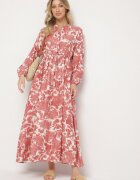 m&d fashion Rochie Roz Evazată cu Viscoză cu Imprimeu Floral Filirelle