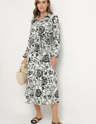 m&d fashion Rochie tip cămașă Albastră din Viscoză cu imprimeu floral cu cordon de legat Lorkia