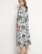 m&d fashion Rochie tip cămașă Albastră din Viscoză cu imprimeu floral cu cordon de legat Lorkia