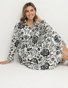 m&d fashion Rochie tip cămașă Albastră din Viscoză cu imprimeu floral cu cordon de legat Lorkia