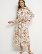 m&d fashion Rochie Tip Cămașă Bej Deschis din Viscoză cu Imprimeu Floral cu Cordon de Legat Lorkia