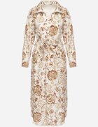 m&d fashion Rochie Tip Cămașă Bej Deschis din Viscoză cu Imprimeu Floral cu Cordon de Legat Lorkia