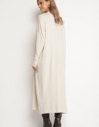 m&d fashion Rochie Tricotată Bej Deschis cu Guler Înalt și Vâscoză cu Croială Tip Cutie Alirinna