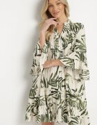 m&d fashion Rochie Verde din Viscoză cu Croi Cloș cu Volane cu Imprimeu Floral Ridiara