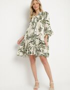 m&d fashion Rochie Verde din Viscoză cu Croi Cloș cu Volane cu Imprimeu Floral Ridiara