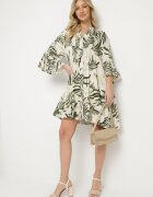m&d fashion Rochie Verde din Viscoză cu Croi Cloș cu Volane cu Imprimeu Floral Ridiara