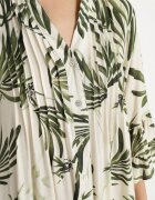 m&d fashion Rochie Verde din Viscoză cu Croi Cloș cu Volane cu Imprimeu Floral Ridiara