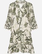 m&d fashion Rochie Verde din Viscoză cu Croi Cloș cu Volane cu Imprimeu Floral Ridiara