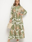 m&d fashion Rochie Verde din Viscoză cu croi evazat cu motiv floral Korisaria