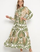 m&d fashion Rochie Verde din Viscoză cu croi evazat cu motiv floral Korisaria