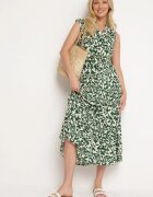 m&d fashion Rochie Verde din Viscoză cu elastic în talie cu nasturi și cordon din material Giselia