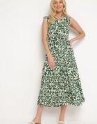 m&d fashion Rochie Verde din Viscoză cu elastic în talie cu nasturi și cordon din material Giselia