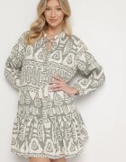 m&d fashion Rochie Verde Din Viscoză Cu Model Etnic Cu Croială Evazată Cu Legătură Nalpio