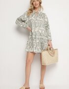 m&d fashion Rochie Verde Din Viscoză Cu Model Etnic Cu Croială Evazată Cu Legătură Nalpio