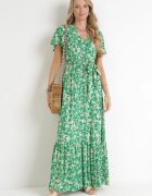 m&d fashion Rochie Verde Maxi cu Elastic în Talie Floral Aretocia