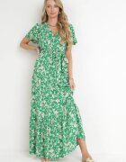 m&d fashion Rochie Verde Maxi cu Elastic în Talie Floral Aretocia