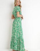 m&d fashion Rochie Verde Maxi cu Elastic în Talie Floral Aretocia