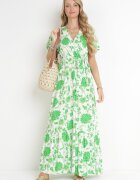 m&d fashion Rochie Verde Maxi cu Elastic și Nod în Talie din Viscoză Aspasia