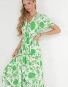 m&d fashion Rochie Verde Maxi cu Elastic și Nod în Talie din Viscoză Aspasia