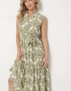 m&d fashion Rochie Verde Viscoză Fără Mâneci cu Cordon Legat Filimea