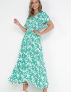m&d fashion Rochie Viscoză Verde Maxi cu elastice în talie și decolteu petrecut Olemenia