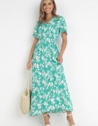 m&d fashion Rochie Viscoză Verde Maxi cu elastice în talie și decolteu petrecut Olemenia
