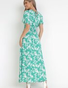 m&d fashion Rochie Viscoză Verde Maxi cu elastice în talie și decolteu petrecut Olemenia