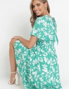 m&d fashion Rochie Viscoză Verde Maxi cu elastice în talie și decolteu petrecut Olemenia
