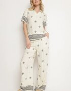 m&d fashion Set Bej Deschis din Viscoză Bluză cu Mânecă Scurtă și Pantaloni Largi Janavielle