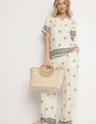 m&d fashion Set Bej Deschis din Viscoză Bluză cu Mânecă Scurtă și Pantaloni Largi Janavielle