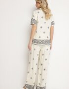 m&d fashion Set Bej Deschis din Viscoză Bluză cu Mânecă Scurtă și Pantaloni Largi Janavielle