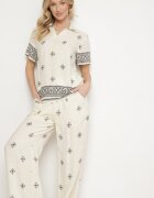 m&d fashion Set Bej Deschis din Viscoză Bluză cu Mânecă Scurtă și Pantaloni Largi Janavielle