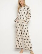 m&d fashion Set bej deschis Oversize din viscoză Cămașă și Pantaloni decorate cu model etnic Janileva