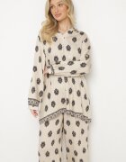 m&d fashion Set bej deschis Oversize din viscoză Cămașă și Pantaloni decorate cu model etnic Janileva