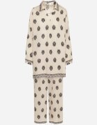 m&d fashion Set bej deschis Oversize din viscoză Cămașă și Pantaloni decorate cu model etnic Janileva