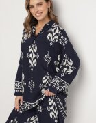 m&d fashion Set Bleumarin din Viscoză cu Imprimeu Etnic Cămașă și Pantaloni Meporelle