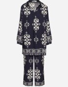 m&d fashion Set Bleumarin din Viscoză cu Imprimeu Etnic Cămașă și Pantaloni Meporelle