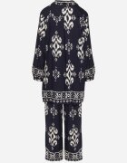 m&d fashion Set Bleumarin din Viscoză cu Imprimeu Etnic Cămașă și Pantaloni Meporelle