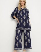 m&d fashion Set Bleumarin în Stil Boho Oversize Cămașă lungă și Pantaloni lejeri Meppina