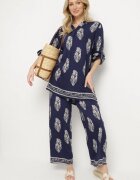 m&d fashion Set Bleumarin în Stil Boho Oversize Cămașă lungă și Pantaloni lejeri Meppina