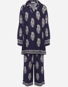 m&d fashion Set Bleumarin în Stil Boho Oversize Cămașă lungă și Pantaloni lejeri Meppina
