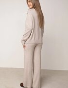 m&d fashion Set cu vâscoză pantaloni largi și pulover decorat cu nasturi Alessina Bej
