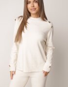 m&d fashion Set cu vâscoză pantaloni largi și pulover decorat cu nasturi Alessina Bej deschis