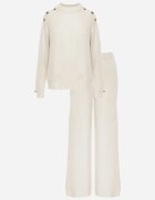 m&d fashion Set cu vâscoză pantaloni largi și pulover decorat cu nasturi Alessina Bej deschis